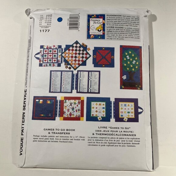 1990s Vogue Craft 1177 Games To Go 14" Fabric Travel Game Book Sewing Pattern FF - Picture 4 of 6